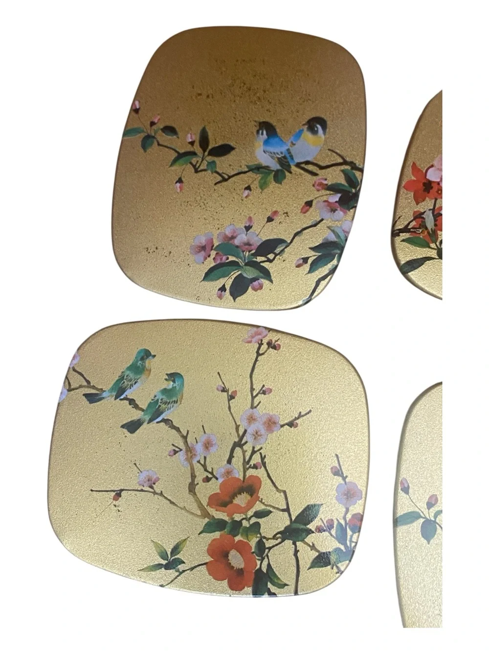Elite Made In England Vintage Gold Cottage Core Bird Themed Gold Drink Coasters